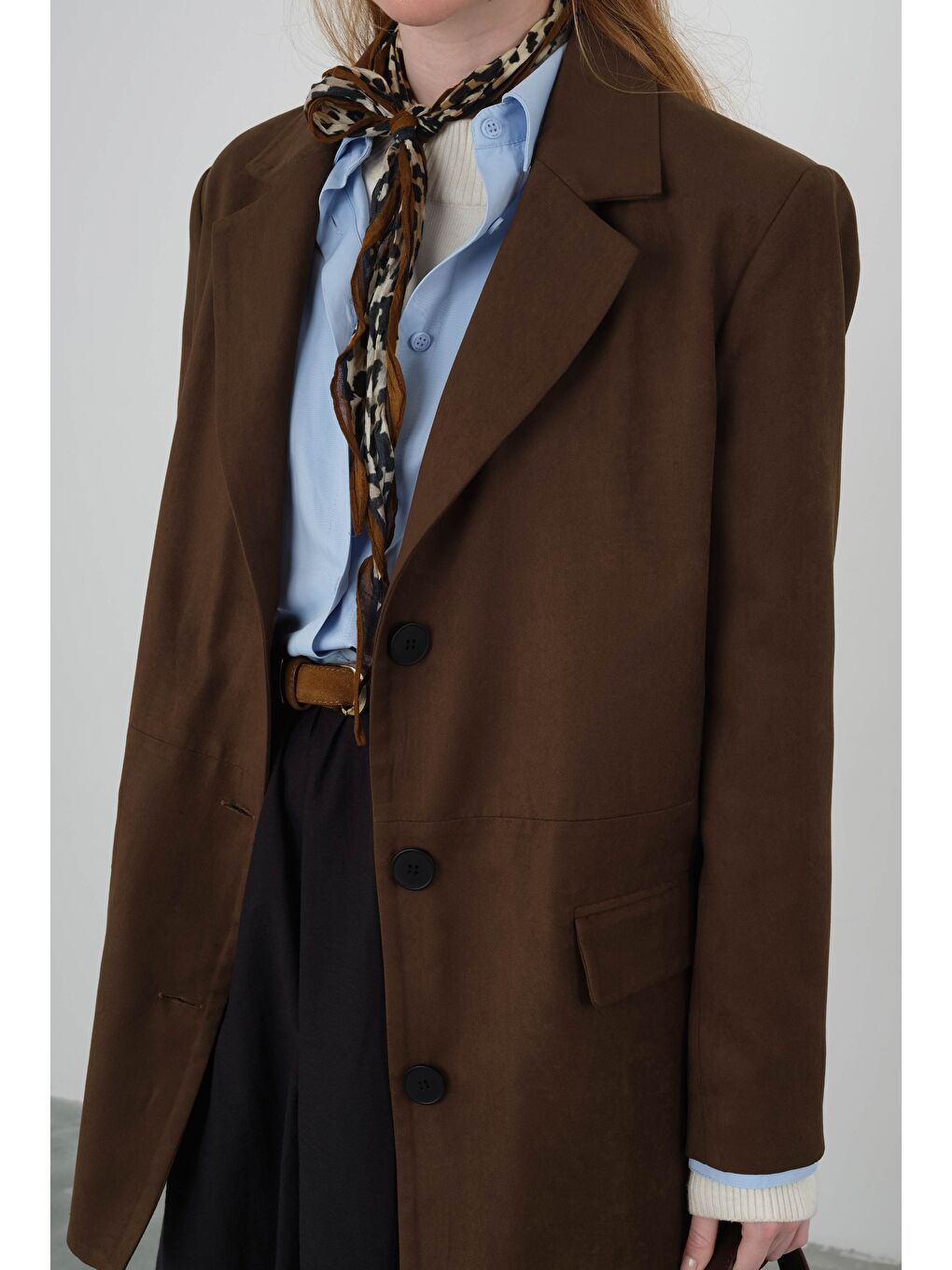 Kahverengi Süet Blazer Ceket Koyu Taba