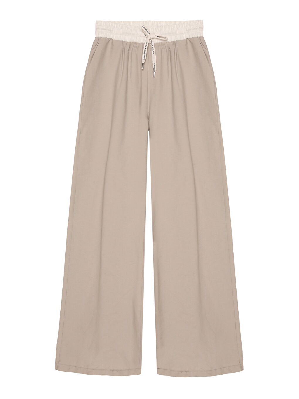 Beli Lastikli Bol Paça Pantolon Gri-1