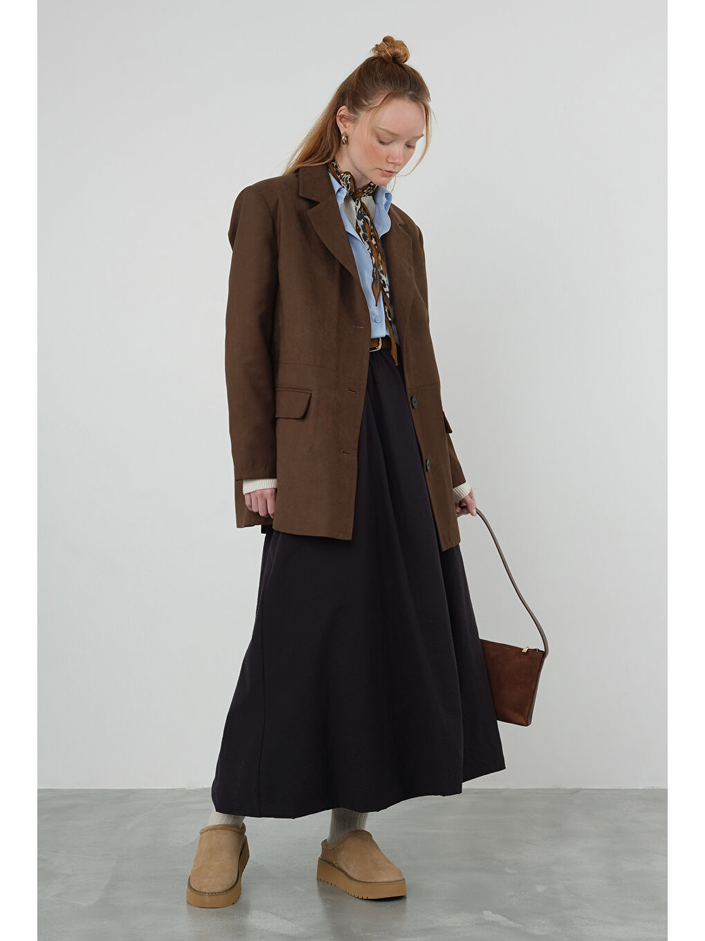 Kahverengi Süet Blazer Ceket Koyu Taba-1
