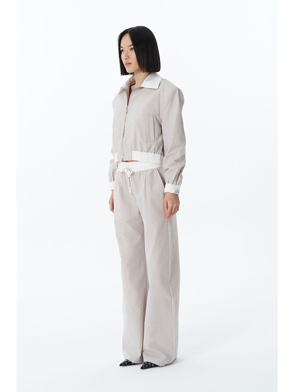 Beli Lastikli Bol Paça Pantolon Gri-3