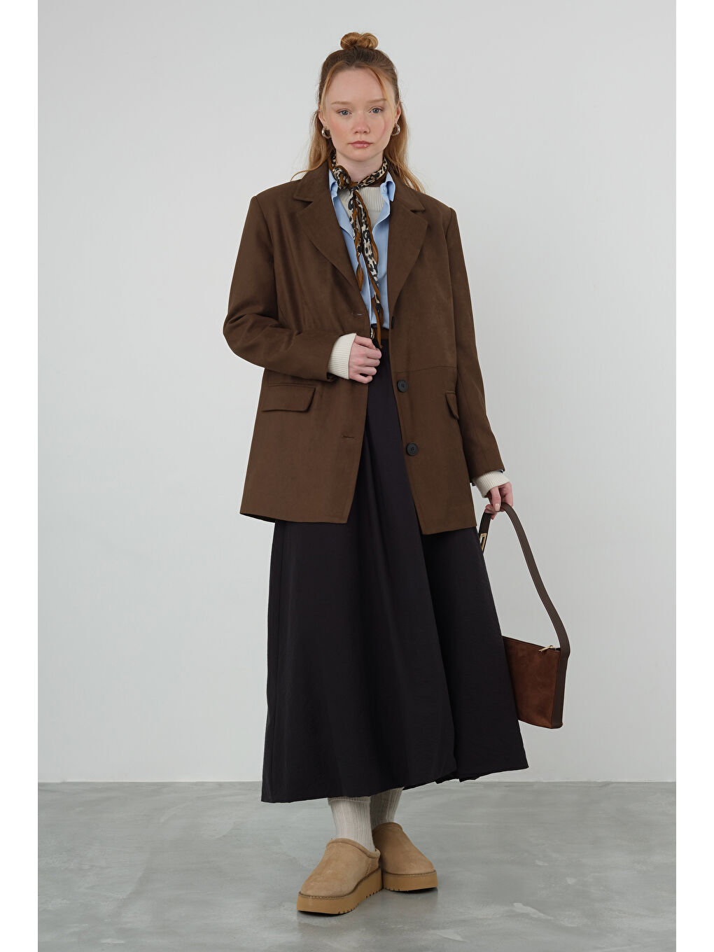 Kahverengi Süet Blazer Ceket Koyu Taba-2
