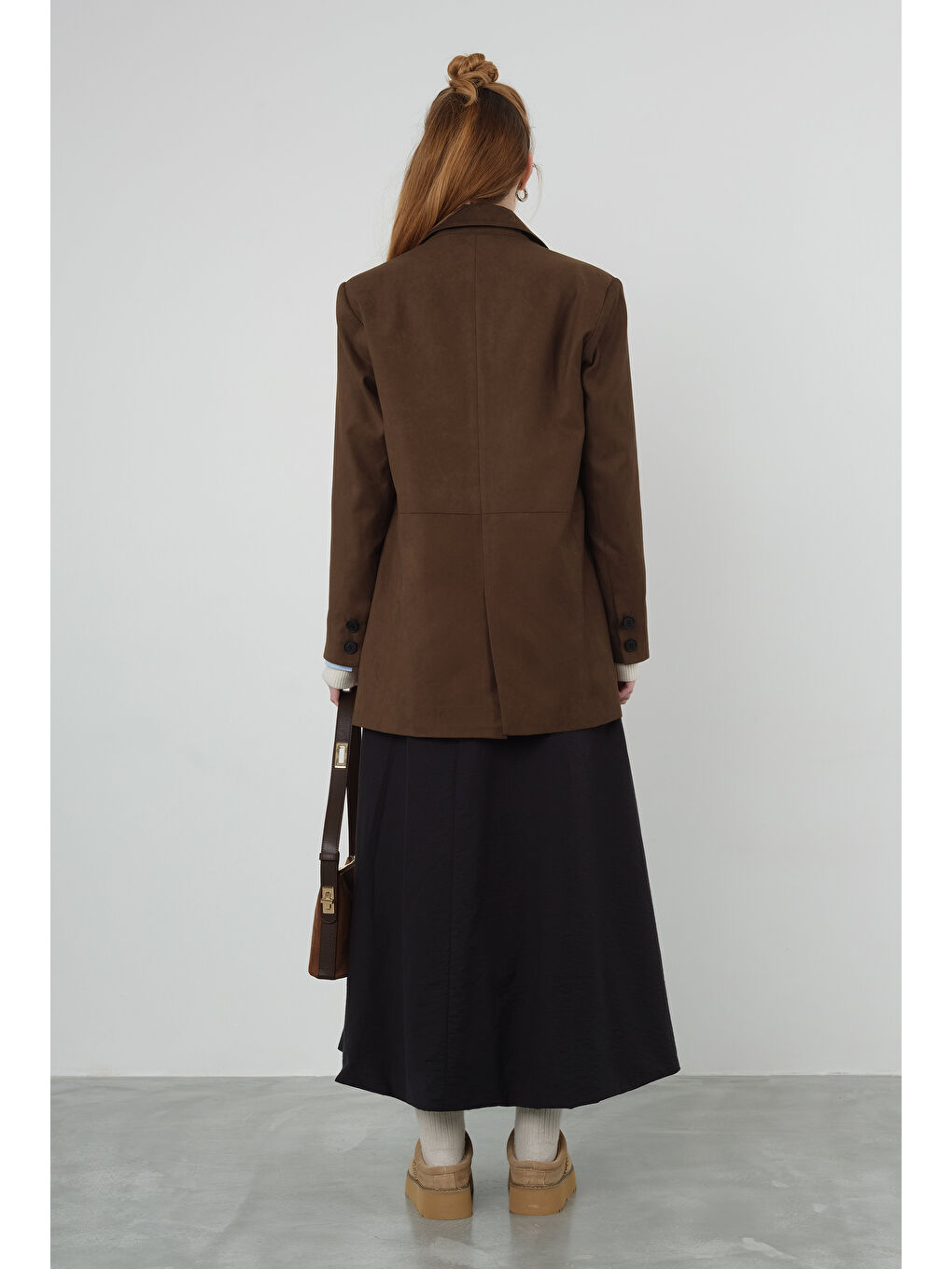 Kahverengi Süet Blazer Ceket Koyu Taba-3