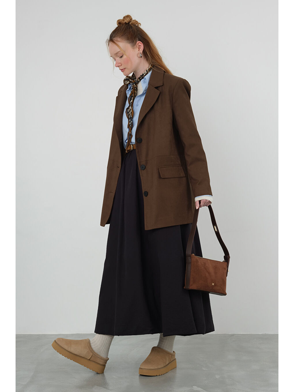 Kahverengi Süet Blazer Ceket Koyu Taba-4