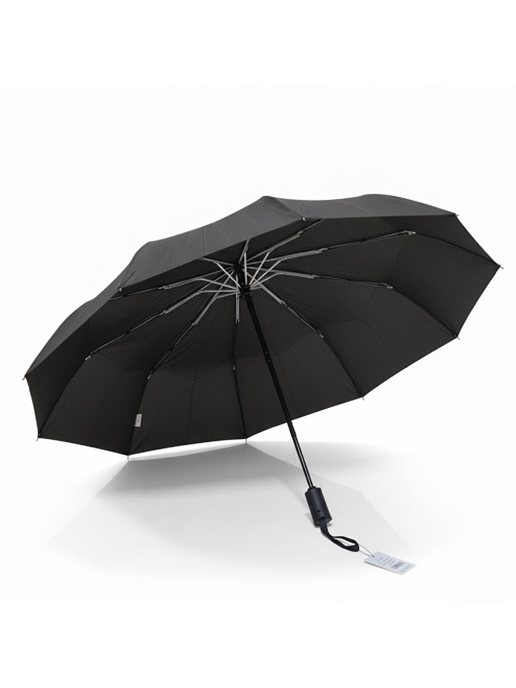 Siyah Full Otomatik Kısa 10 Telli Pongee Kumaş Şemsiye (123-M)
