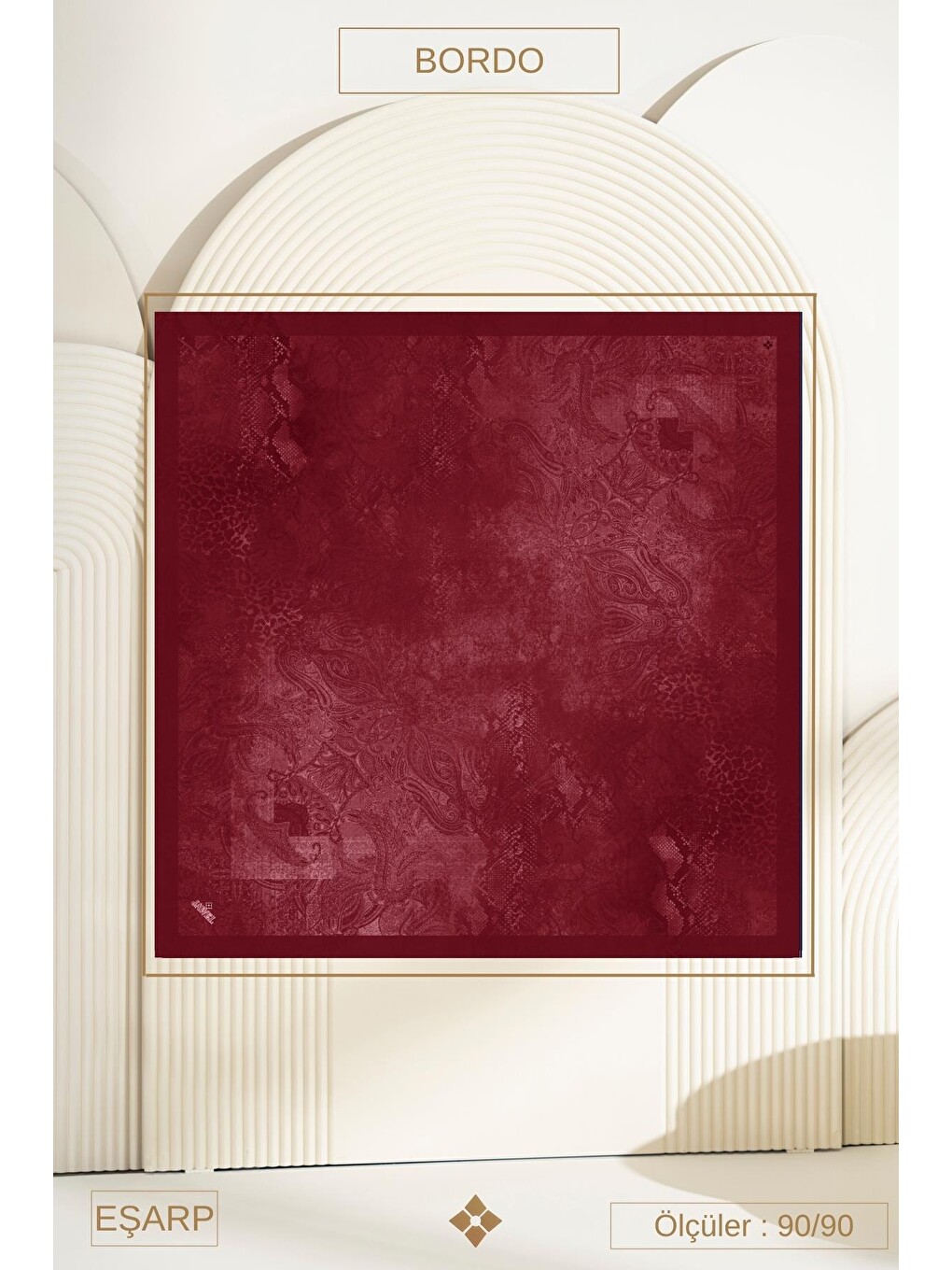 Bordo Desenli Soft Eşarp Akleia-2