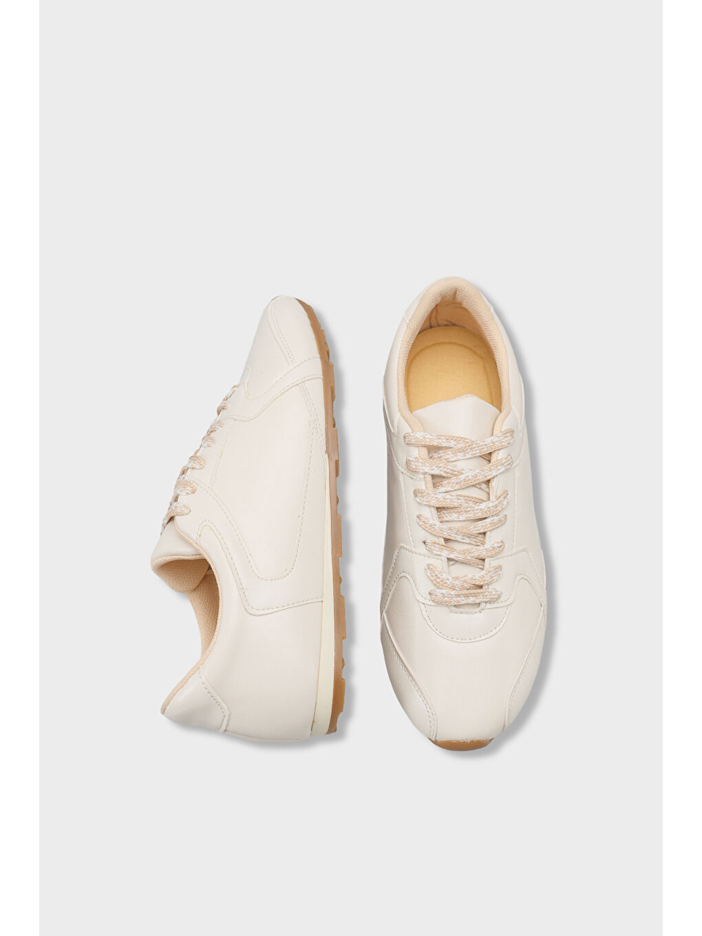 Bej Catarina Yan Şerit Detaylı Bağcıklı Günlük Spor Kadın Sneaker Ayakkabı-4