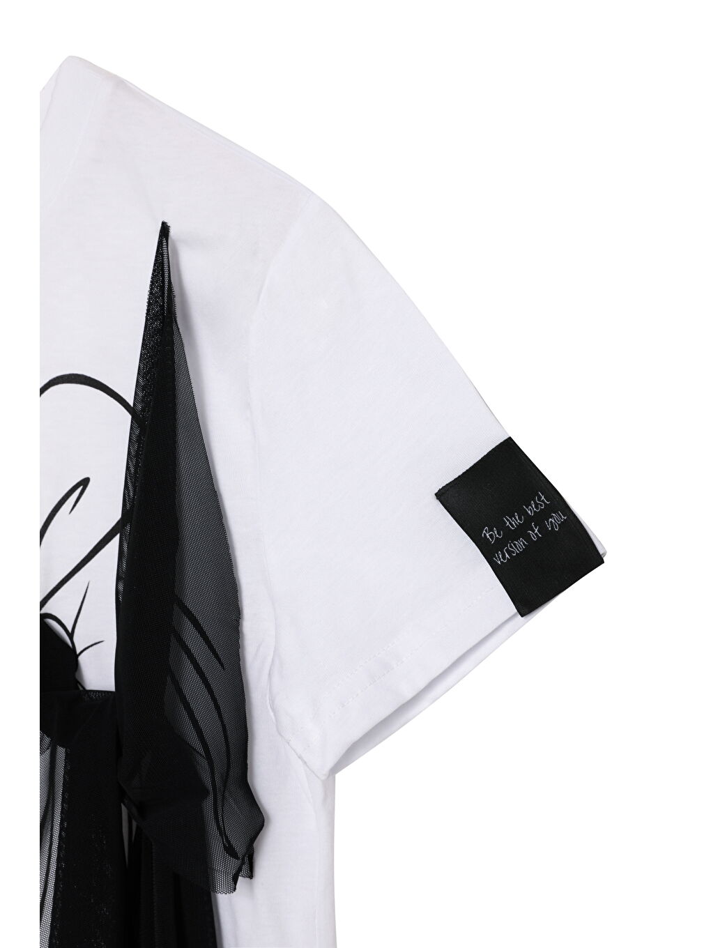 Tül Bağlamalı Baskılı Tişört Beyaz-2