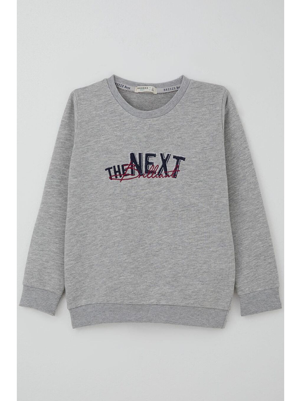 Erkek Çocuk Sweatshirt Yazı Nakış Baskılı Gri Melanj (5-10 Yaş)