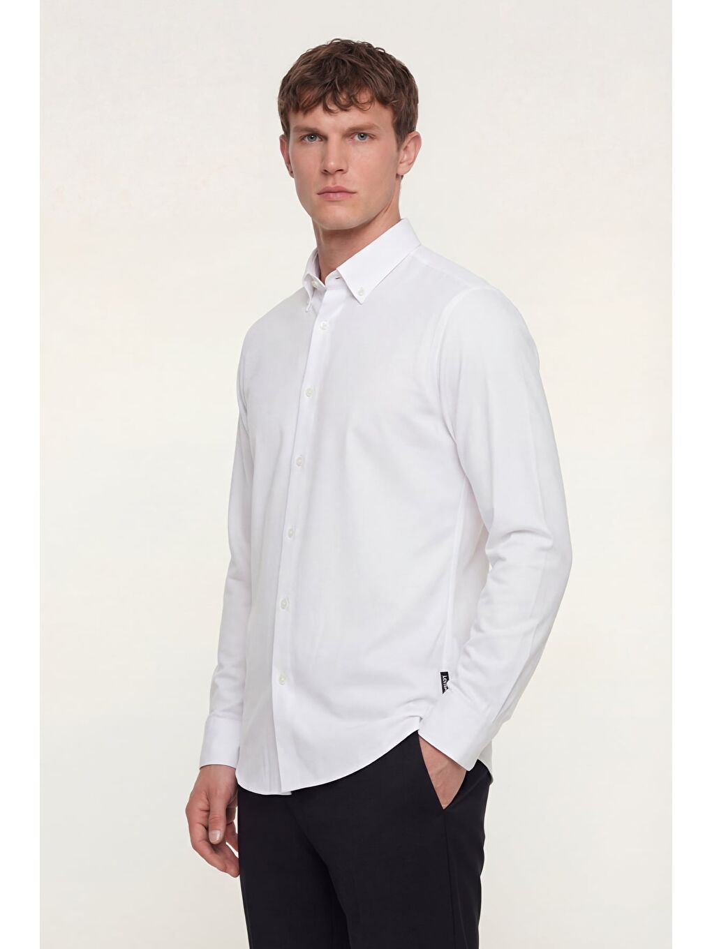 Giotelli Erkek Beyaz Dar Kesim Slim Fit %100 Pamuk Uzun Kollu Düğmeli Yaka Gömlek-2