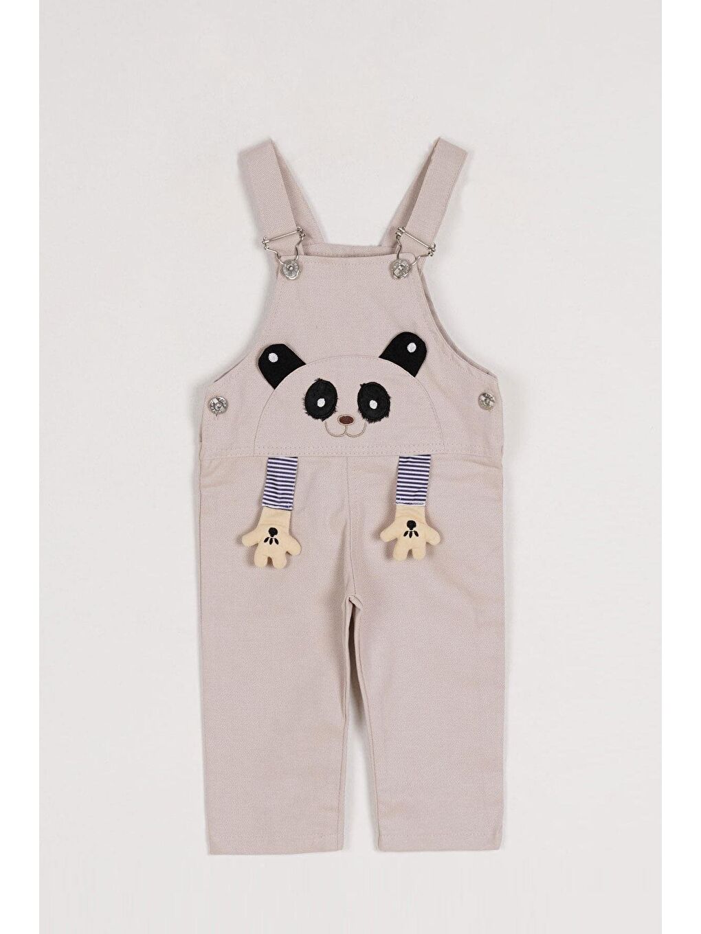 Kare Yaka Sıfır Kol Köpek Baskılı Pati Detaylı Düğmeli Bej Renk Erkek Çocuk Salopet