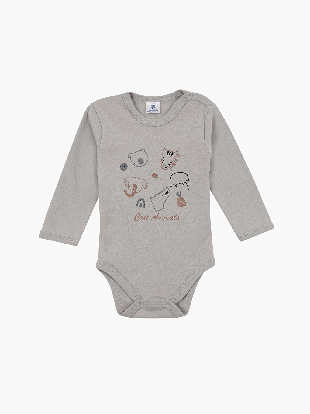 Ekru Bisiklet Yaka Baskılı Uzun Kollu Erkek Bebek Çıtçıtlı Body 2'li-1