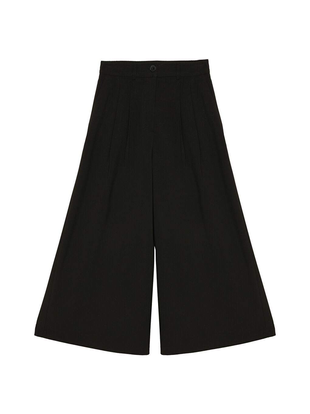 Pile Detaylı Geniş Paça Pantolon Siyah-1