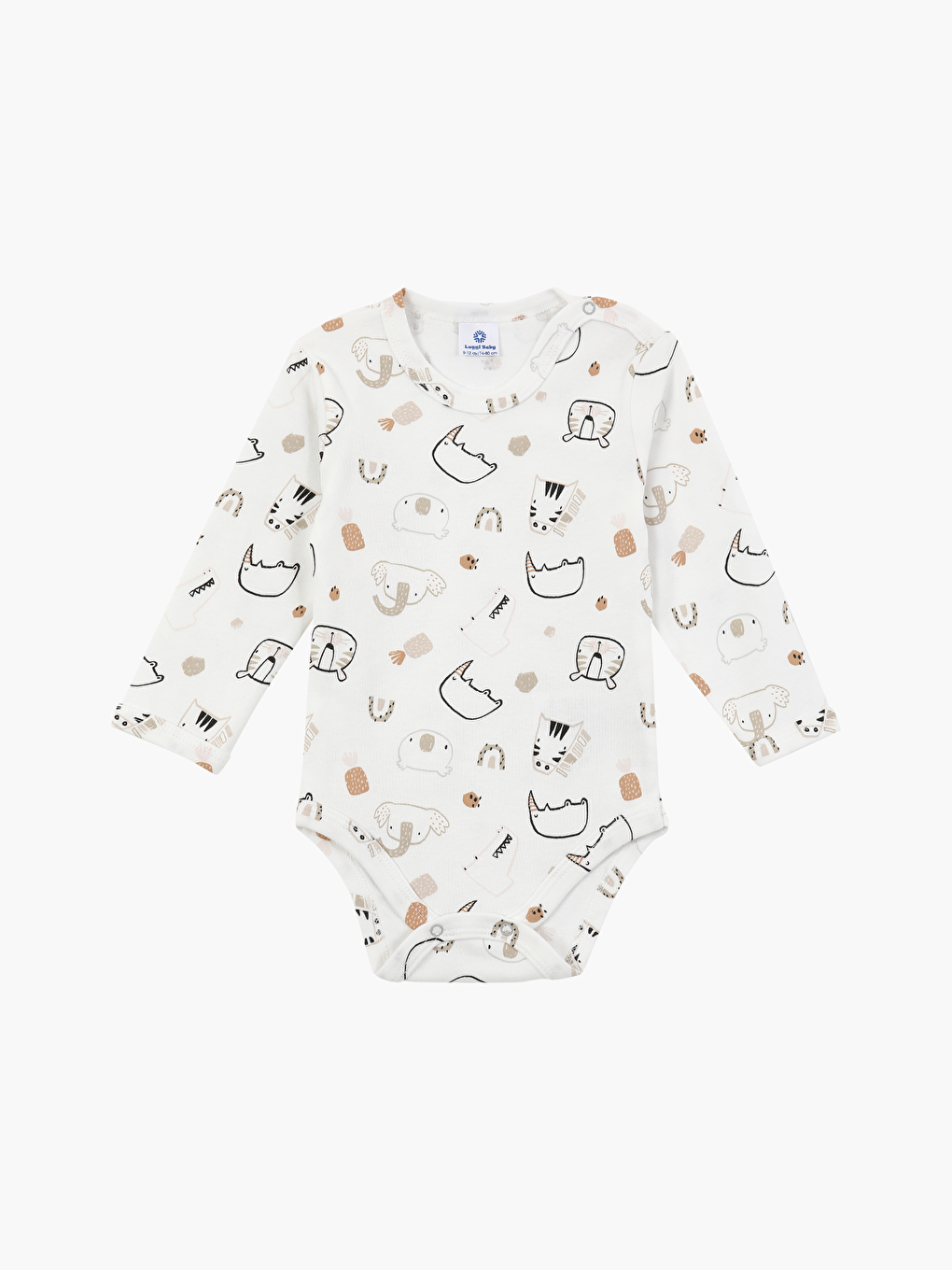 Ekru Bisiklet Yaka Baskılı Uzun Kollu Erkek Bebek Çıtçıtlı Body 2'li-2