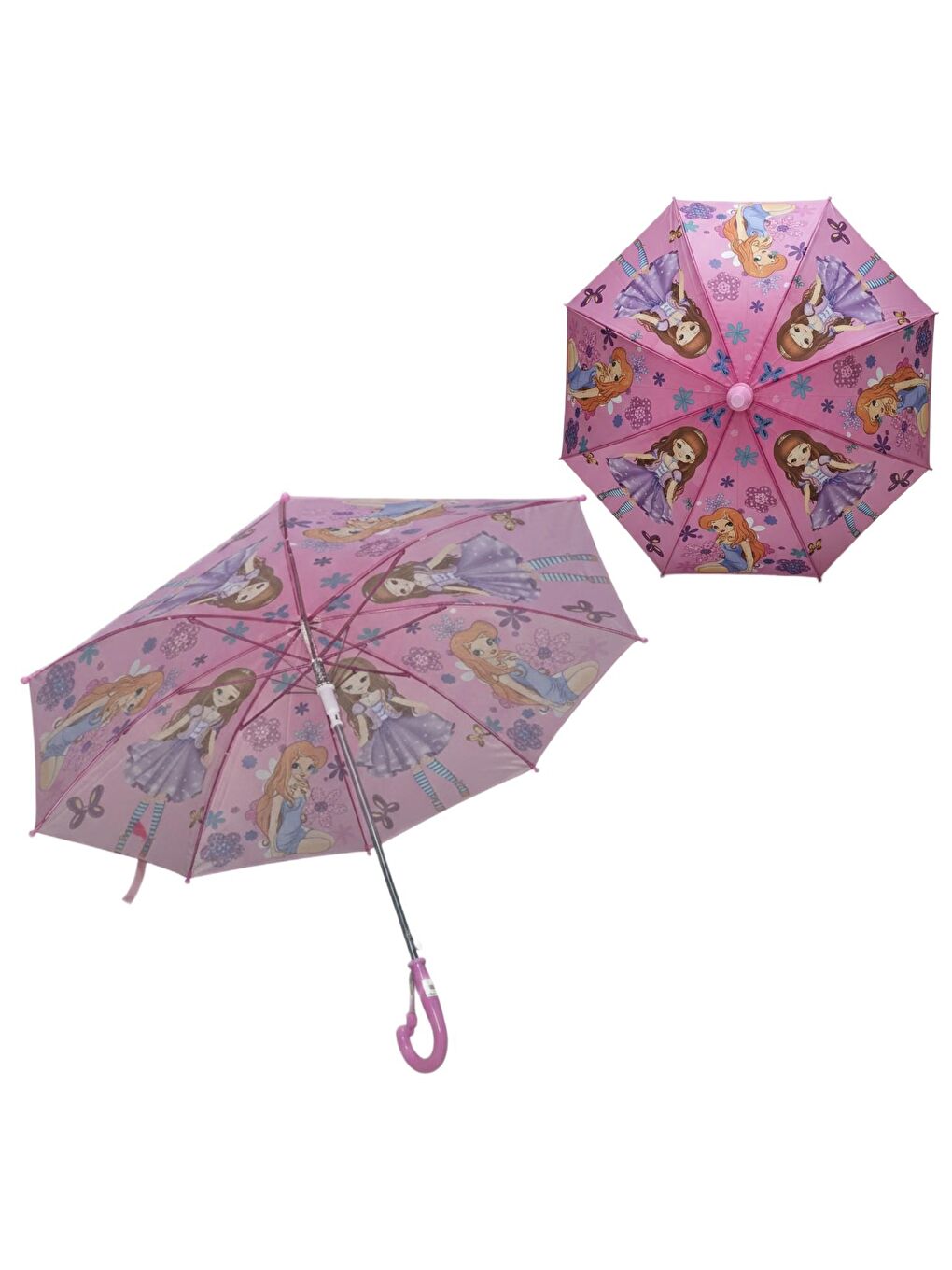 Pembe Bardaklı Plastik Korumalı Düdüklü Pongee Kumaş 8 Telli Kız Çocuk Şemsiye