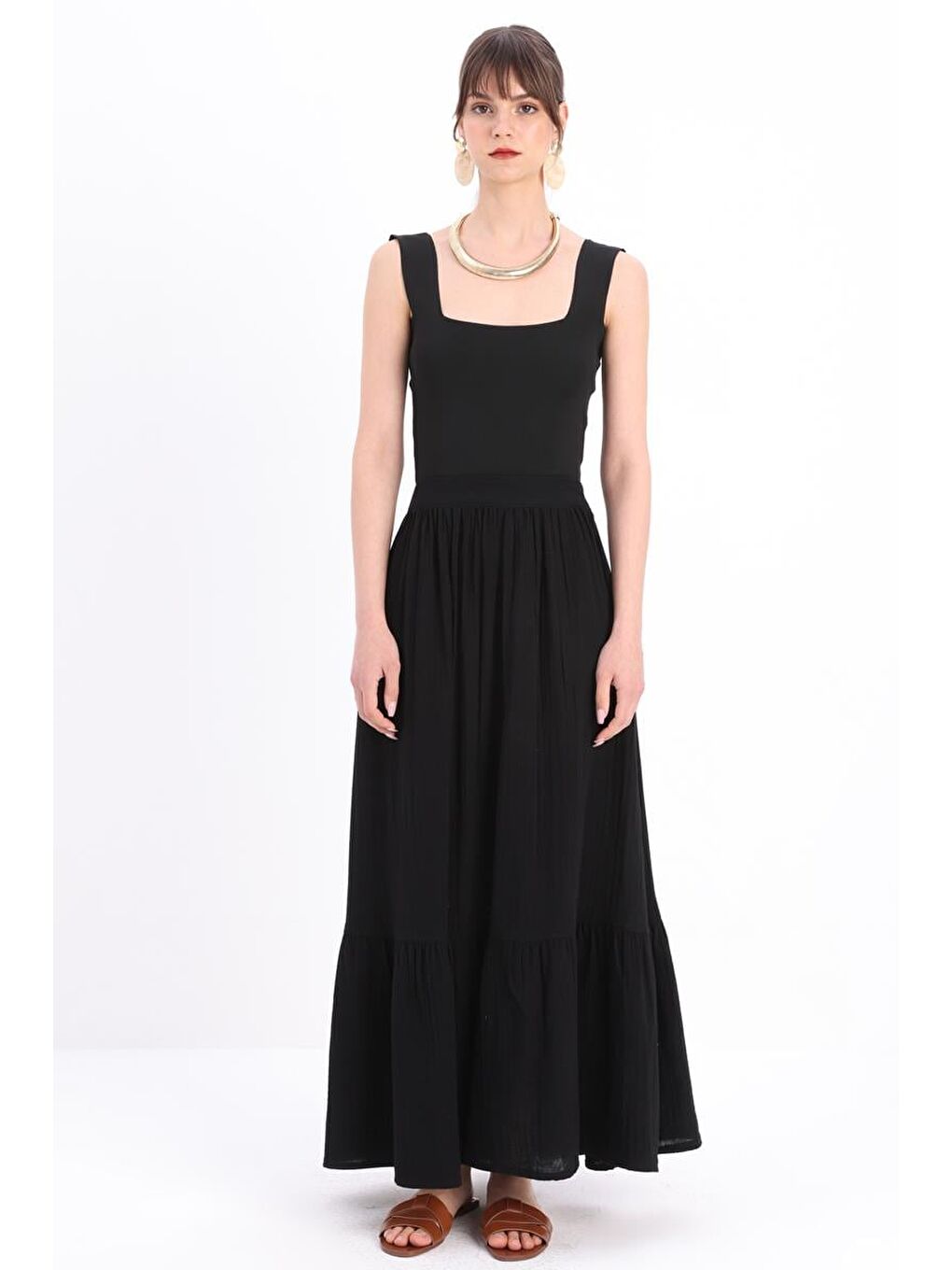 Siyah-%100 Pamuklu Kloş Etek-1