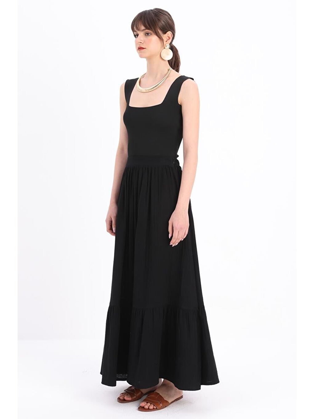 Siyah-%100 Pamuklu Kloş Etek-2