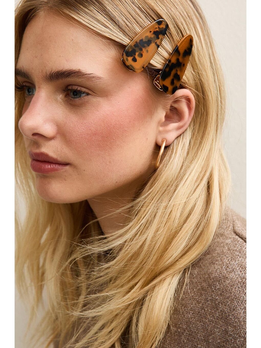 2'li Paket Kahverengi Leopar Desenli Pens Saç Tokası-2