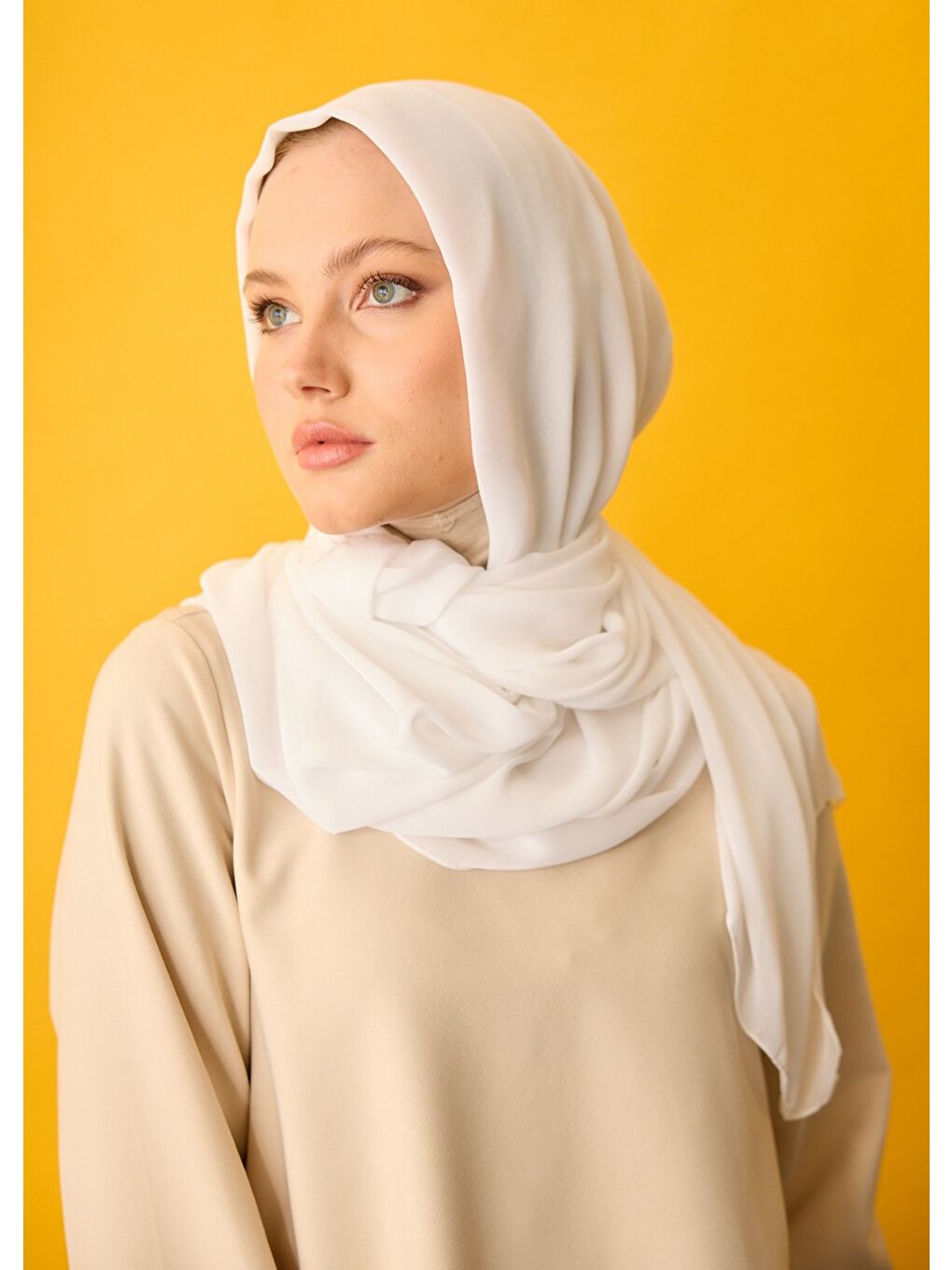 Ekru Şifon Tesettür Şal