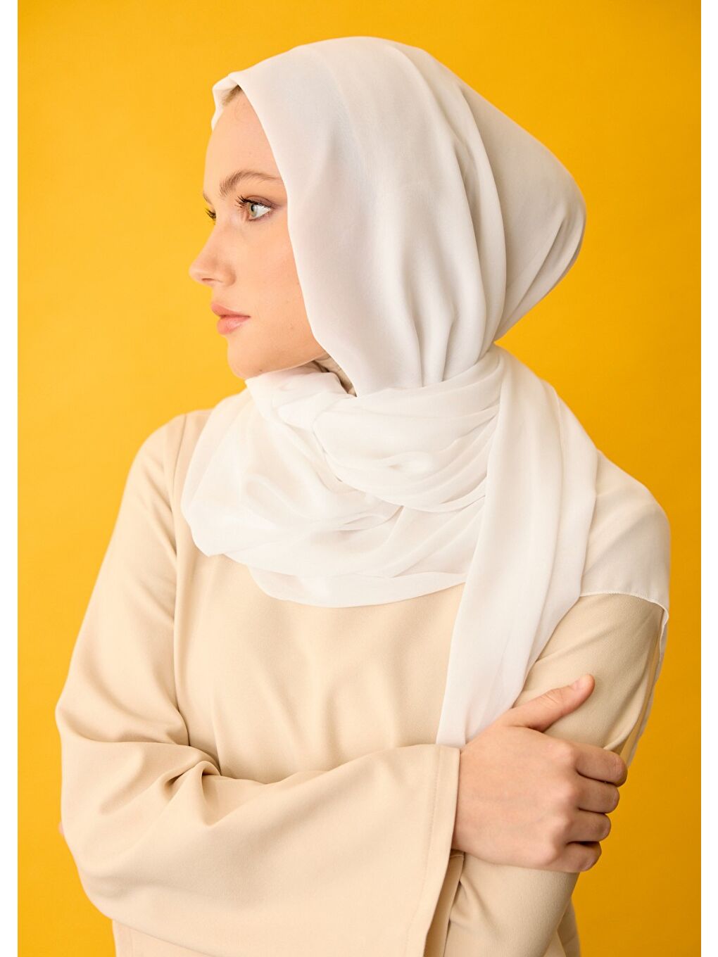 Ekru Şifon Tesettür Şal-1