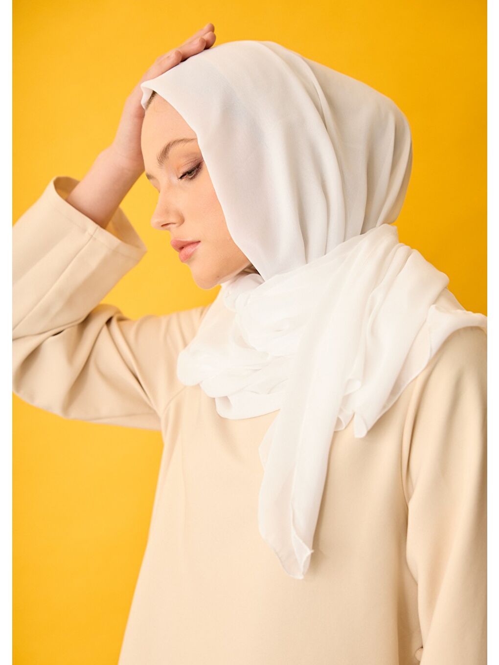 Ekru Şifon Tesettür Şal-3