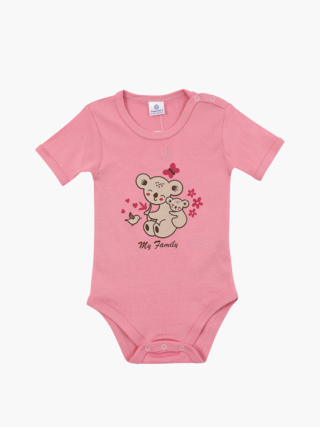 Pembe Bisiklet Yaka Baskılı Kısa Kollu Kız Bebek Çıtçıtlı Body 2'li-1