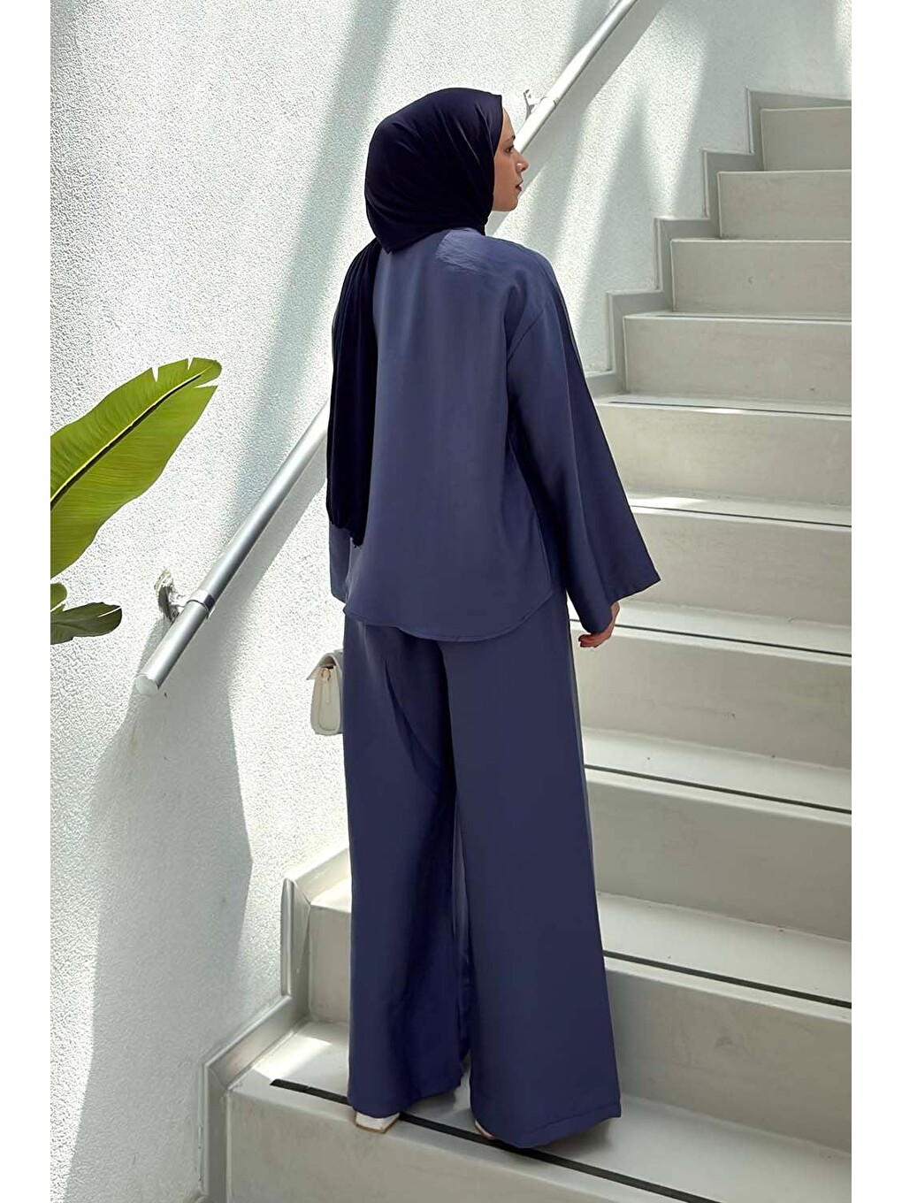 Bağlama Detaylı Pantolonlu Takım İndigo-3