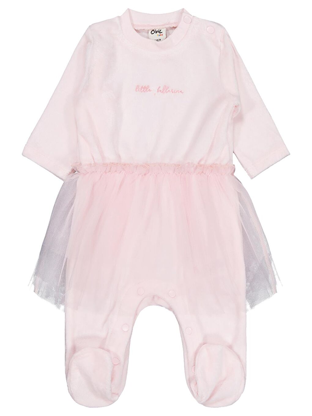Baby Bel Tüllü Patikli 1-9 Ay Tulum - Pembe 3-6 Ay