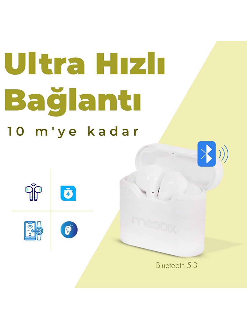 Moodix Beyaz KI23KT03 Bluetooth Kulakiçi Kulaklık Beyaz - 2