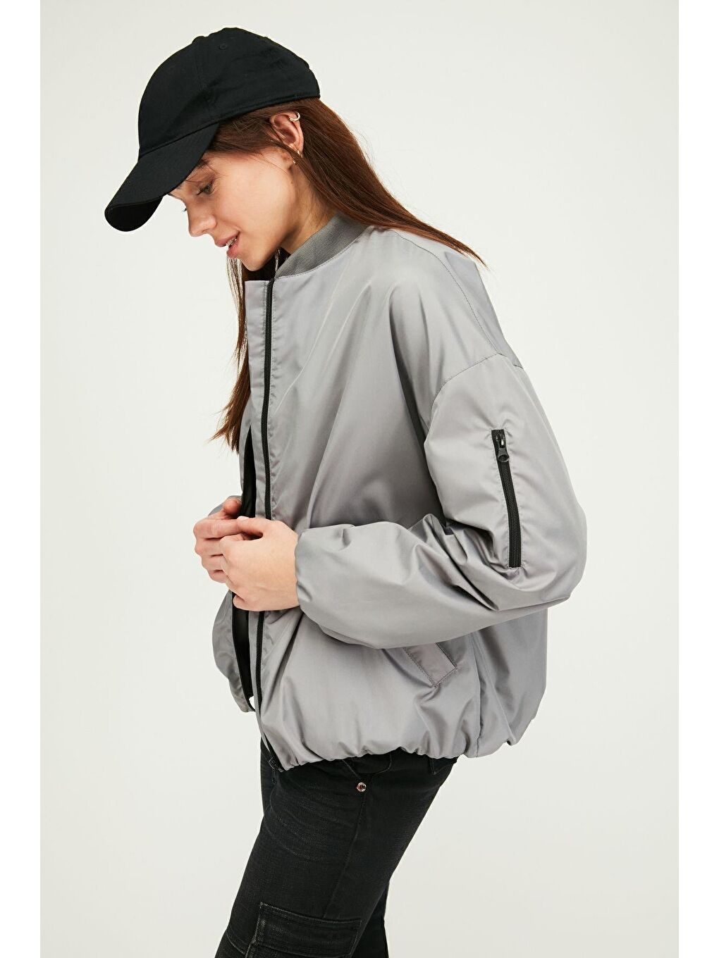 Antrasit Kadın Içi Astarlı Rüzgar Geçirmez Kolej Yaka Mont QBM-825-4