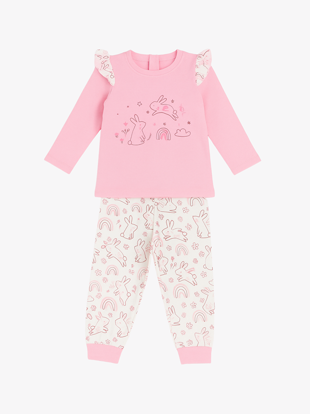 Pembe Bisiklet Yaka Uzun Kollu Kız Bebek Pijama Takımı