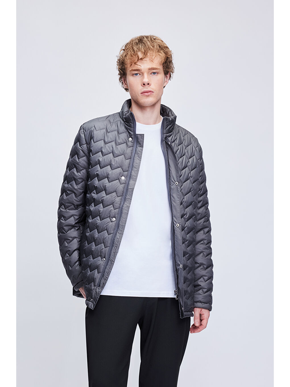 Antrasit Dinamik Fit Hakim Yaka Kapitone Mont-2