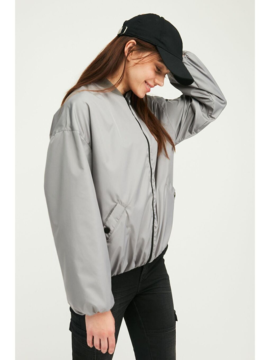 Antrasit Kadın Içi Astarlı Rüzgar Geçirmez Kolej Yaka Mont QBM-825-5