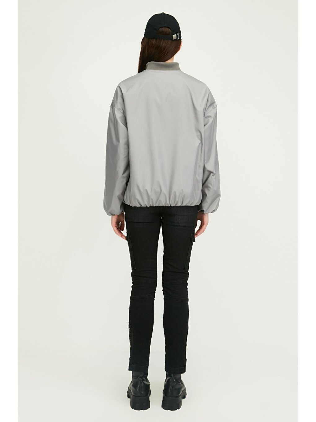 Antrasit Kadın Içi Astarlı Rüzgar Geçirmez Kolej Yaka Mont QBM-825-7