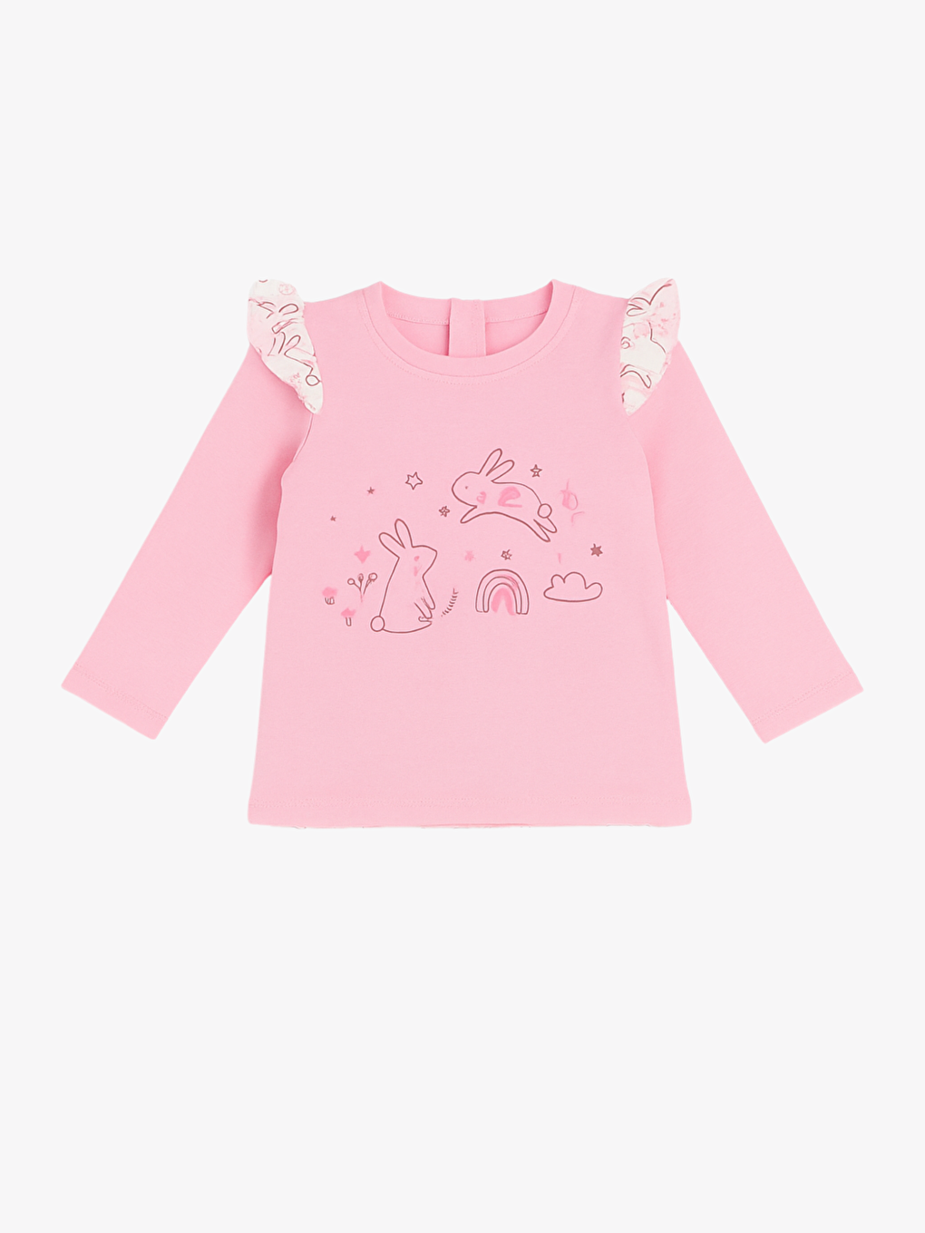 Pembe Bisiklet Yaka Uzun Kollu Kız Bebek Pijama Takımı-1