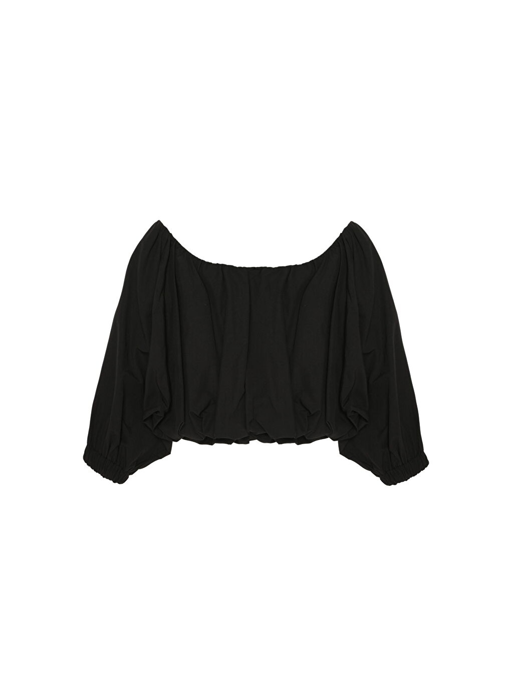 Düşük Omuz Balon Kol Bluz Siyah-1