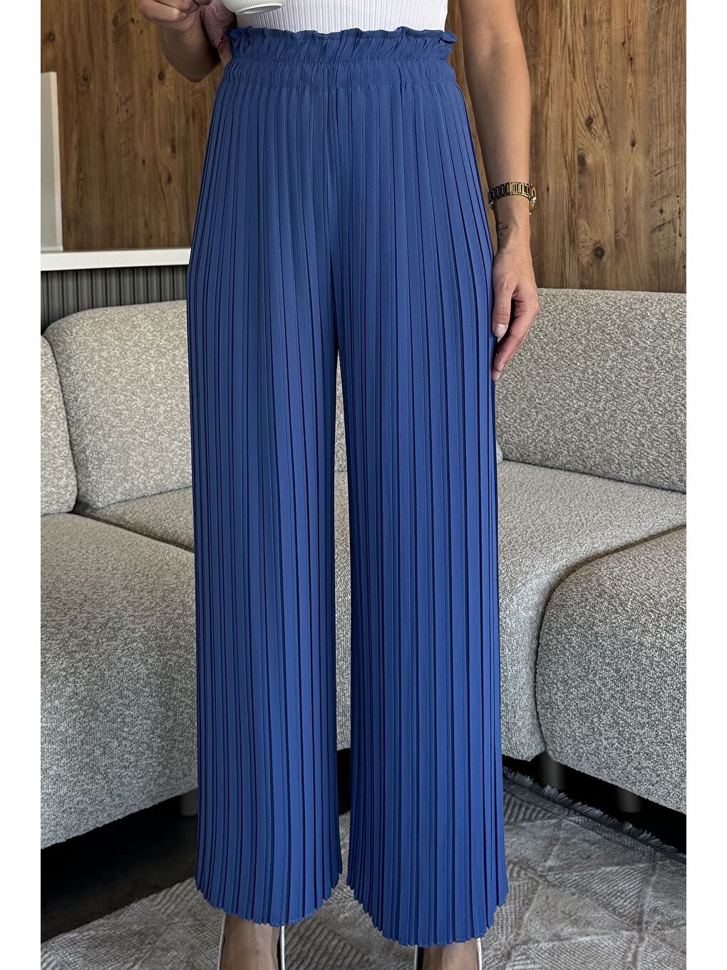 İndigo Kadın Bel Lastikli Piliseli Bol Kesim Pantolon