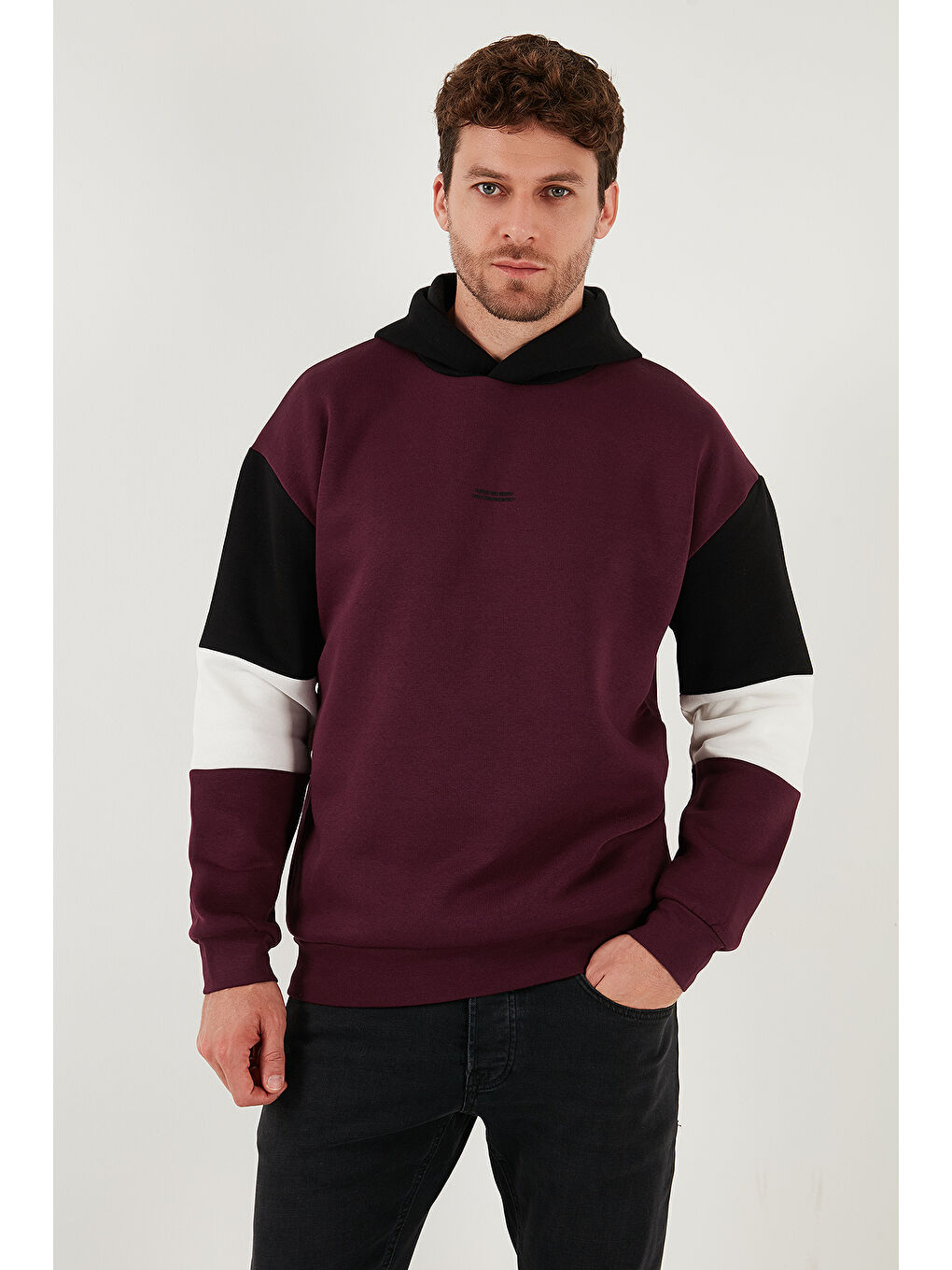 Bordo Pamuklu Relaxed Fit Kapüşonlu İçi Tüylü Yumuşak Şardonlu 2' li Paket Sweat 5905299S2-2