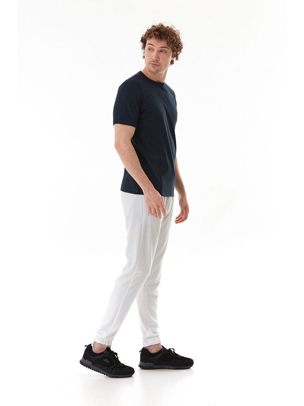 Lacivert Basic Bisiklet Yaka Ribanalı Tişört-2