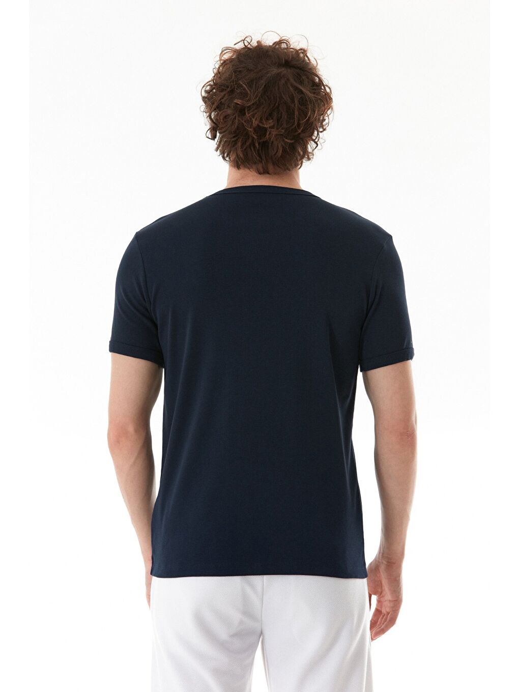 Lacivert Basic Bisiklet Yaka Ribanalı Tişört-3