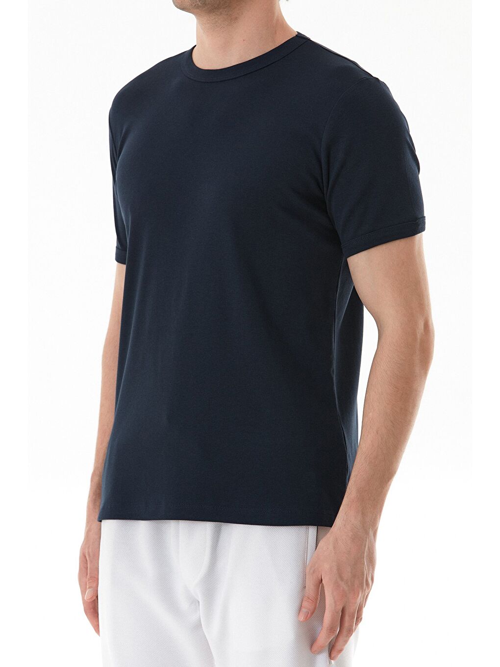 Lacivert Basic Bisiklet Yaka Ribanalı Tişört-4