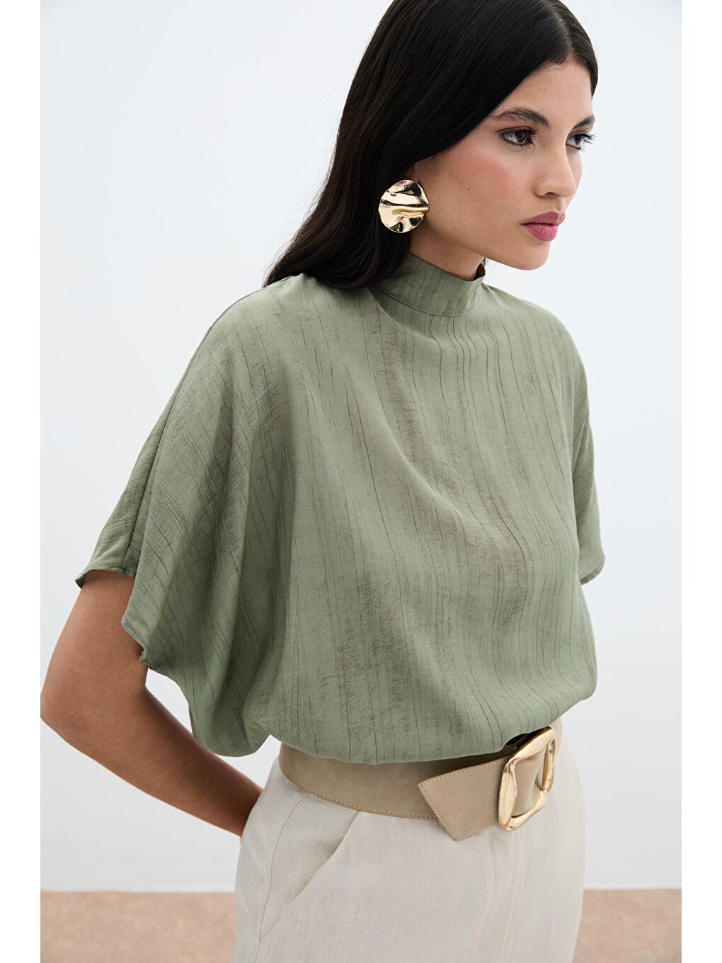 Desenli Salaş Bluz - Haki-2