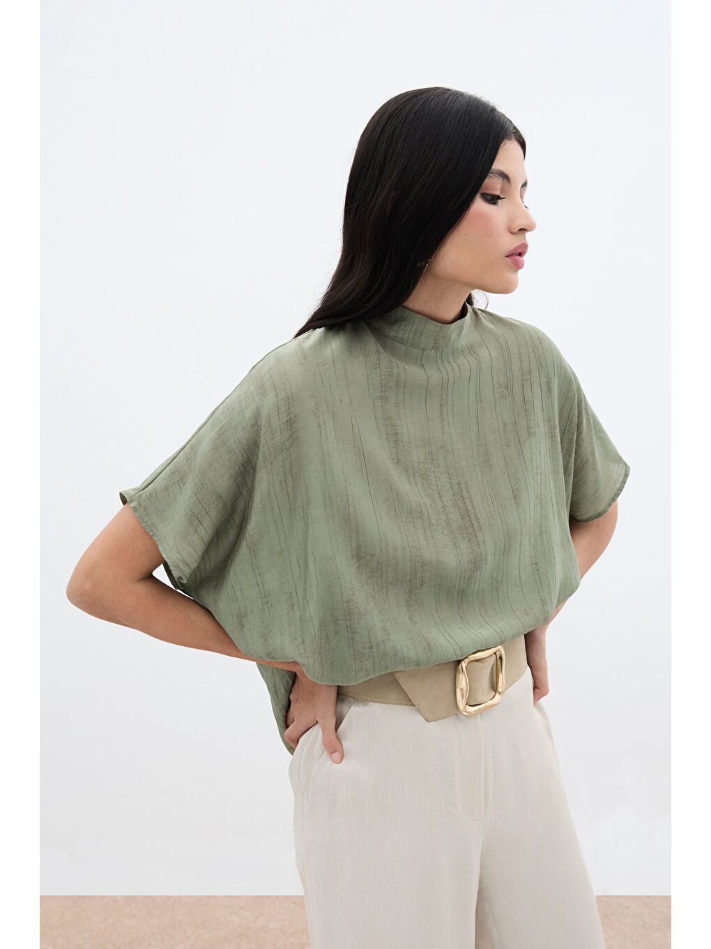 Desenli Salaş Bluz - Haki-3