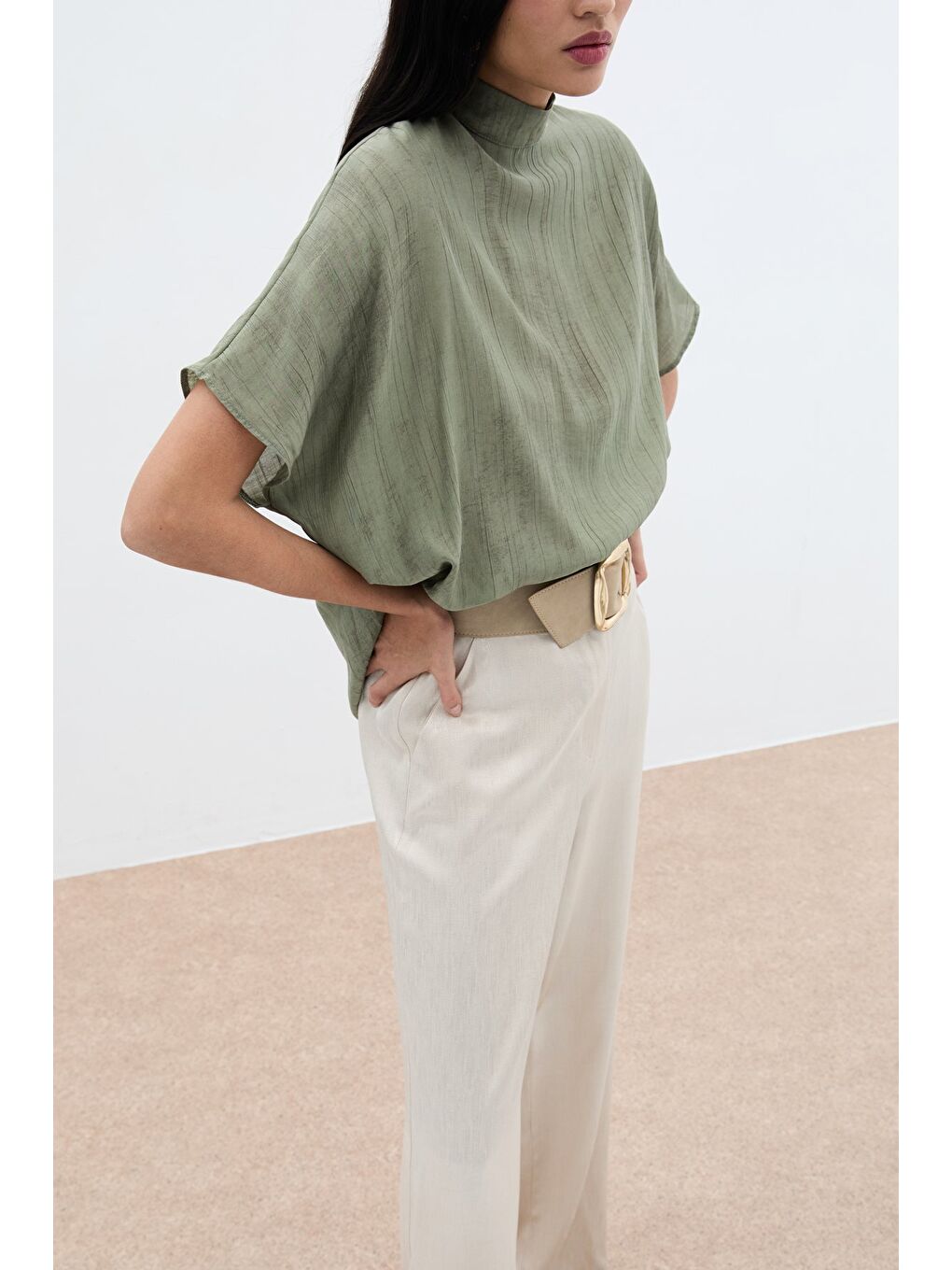 Desenli Salaş Bluz - Haki-4