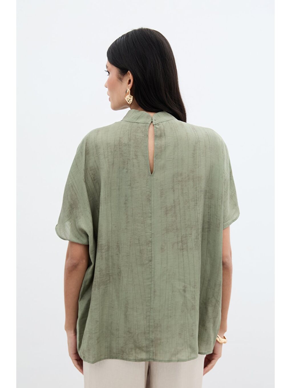 Desenli Salaş Bluz - Haki-5