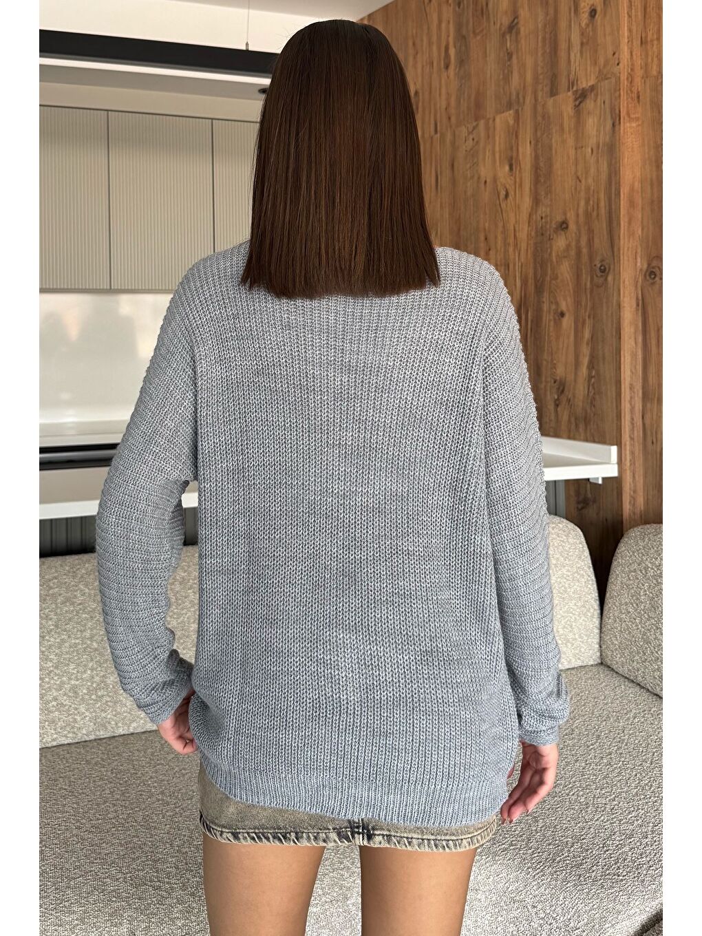 Gri V Yaka Salaş Triko Bluz (s,m,l,xl Uyumludur)-3