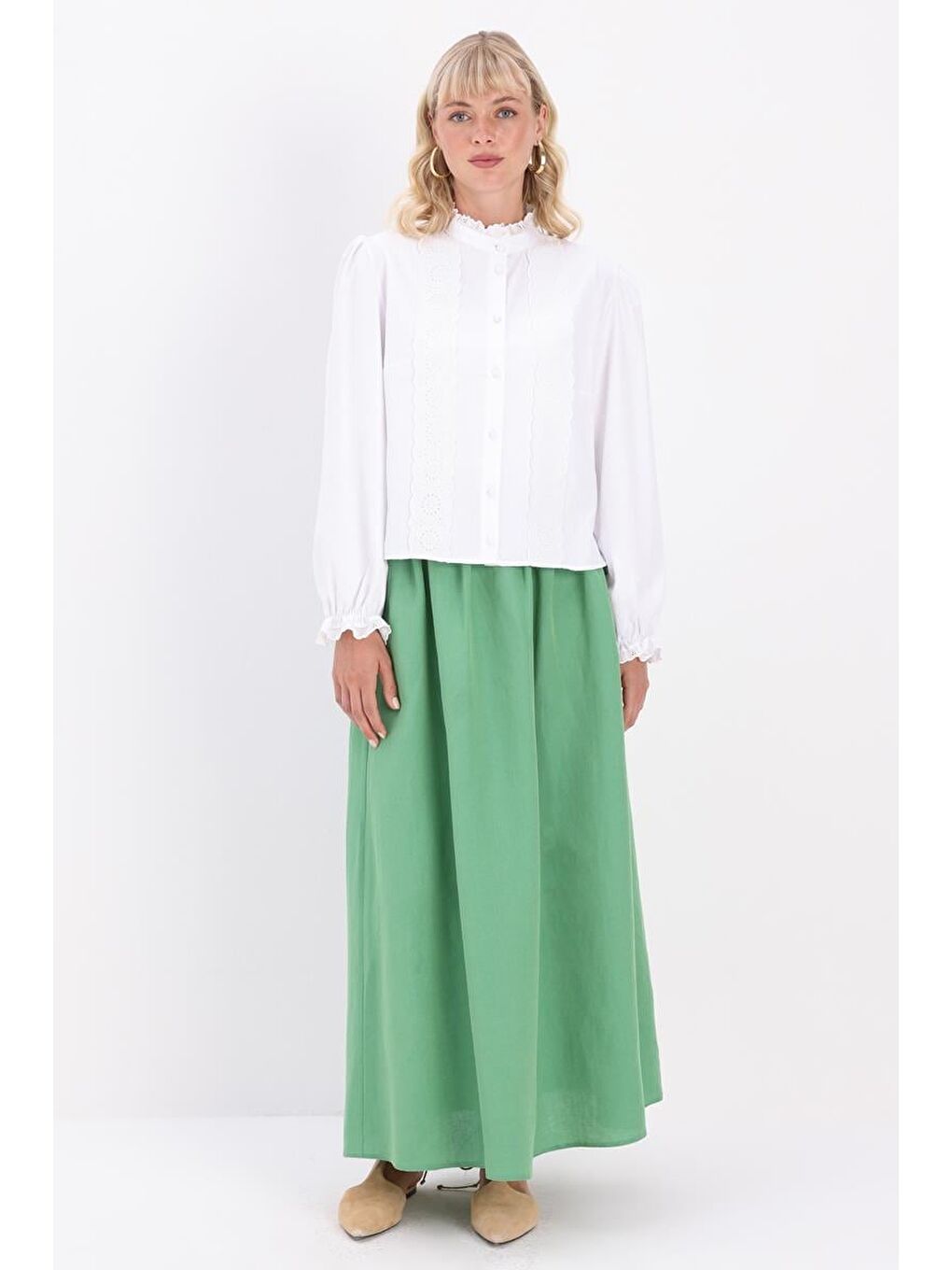 Yeşil-Keten Kloş Etek-1