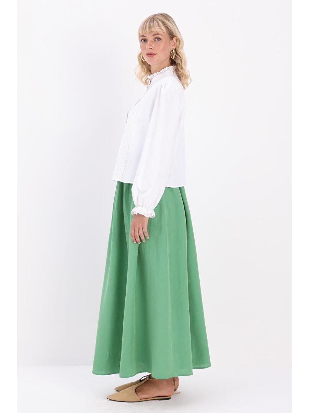 Yeşil-Keten Kloş Etek-2