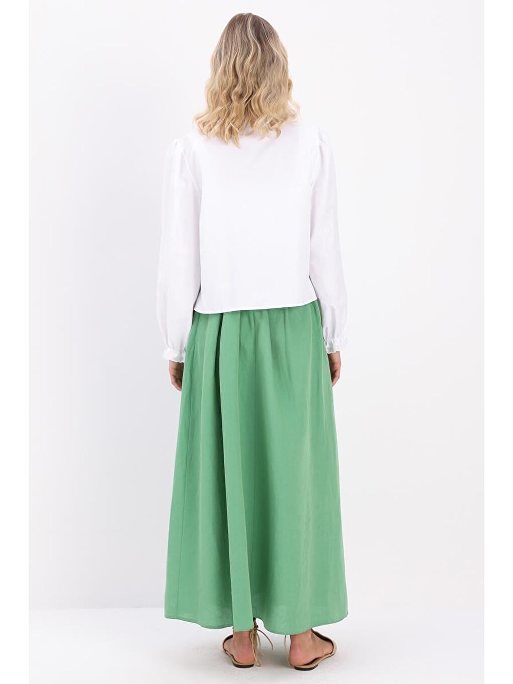 Yeşil-Keten Kloş Etek-3