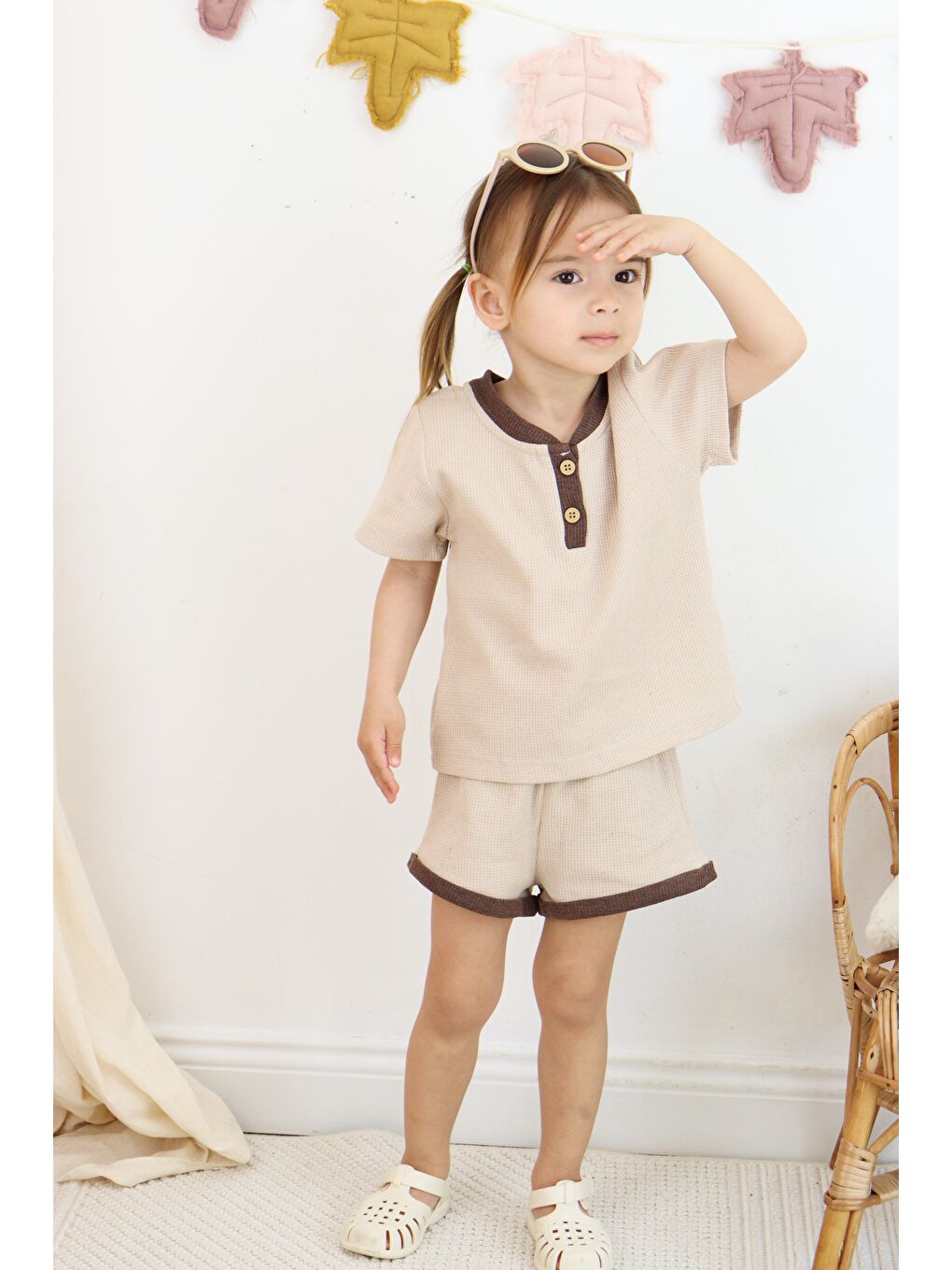 Bej Çift Renkli Waffle Takım-1