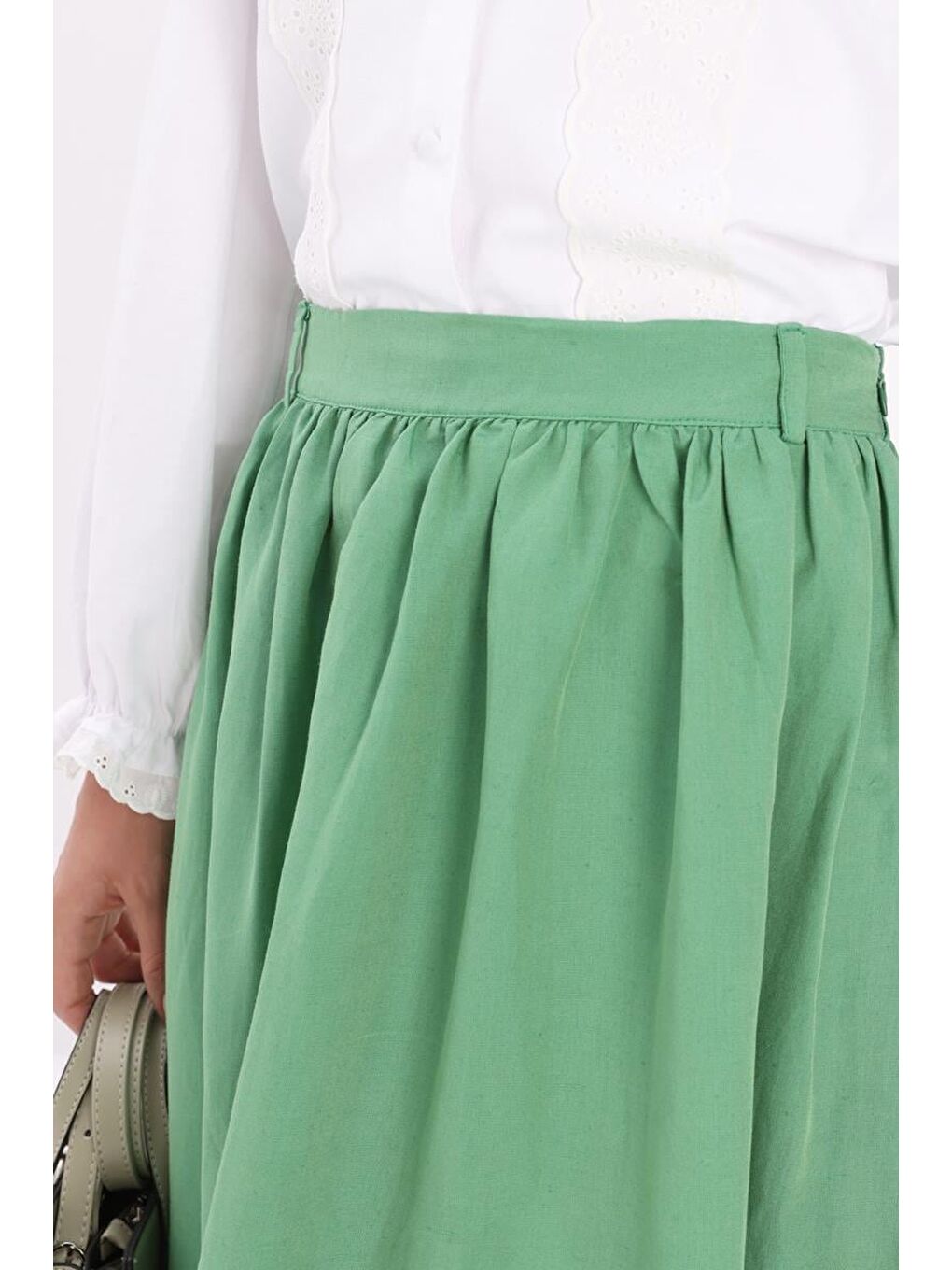 Yeşil-Keten Kloş Etek-4
